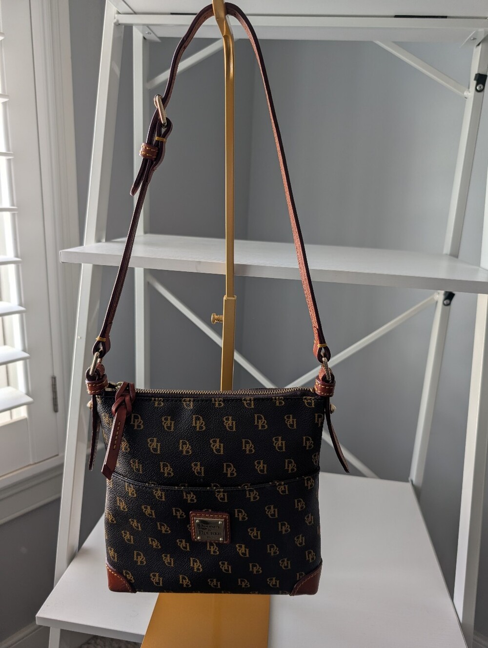 Dooney & Bourke Black/Tan Monogram Crossbody Bag